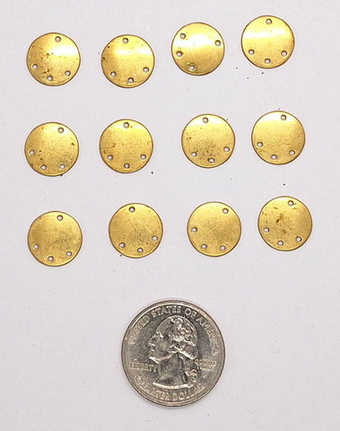 Closeout - 12pcs raw brass disk with 4 holes connector piece earring drop L750