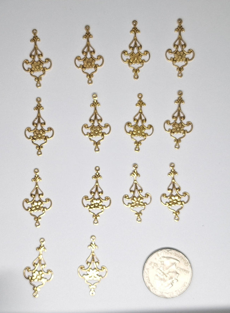 Closeout - 12pcs Antique Gold plated brass filigree drop jewelry finding L758