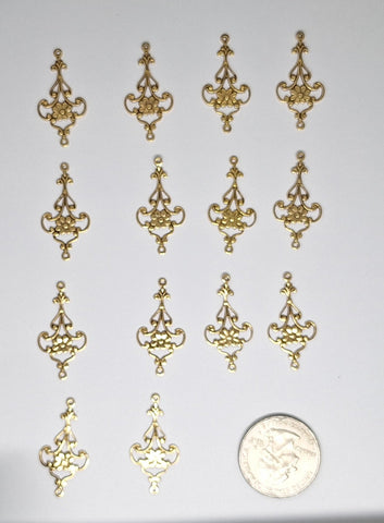 Closeout - 12pcs Antique Gold plated brass filigree drop jewelry finding L758