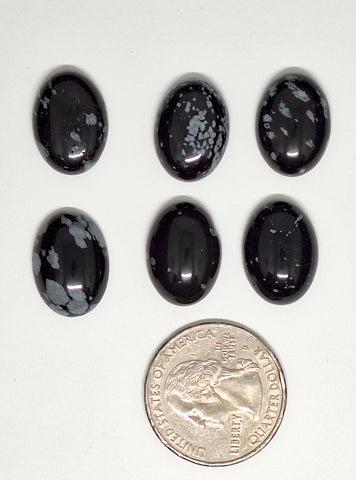 Seconds - 5pcs - 18x13mm  Read description - Flat Back Snowflake Obsidian Cabochon L759C