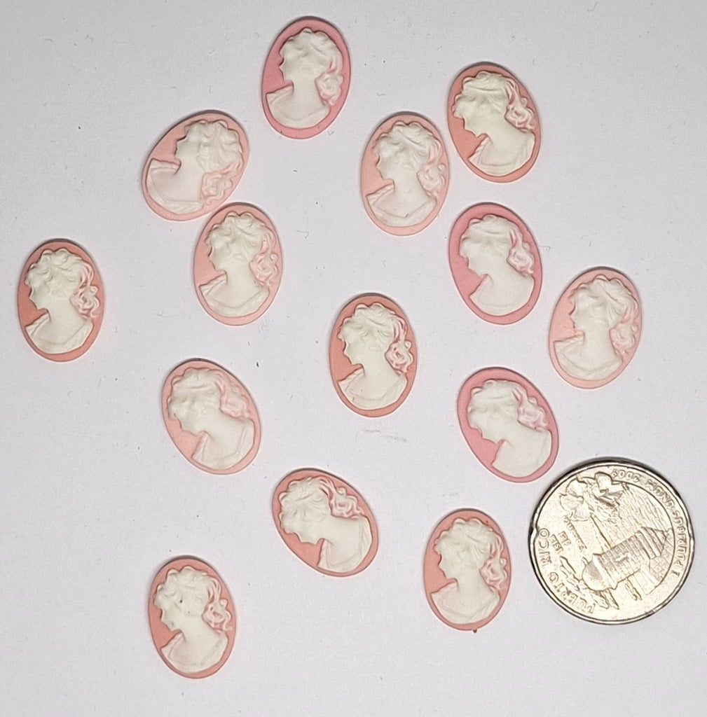 Closeout - 14pcs. - 18x13mm pink and WHITE ponytail girl left facing resin cameos L760A