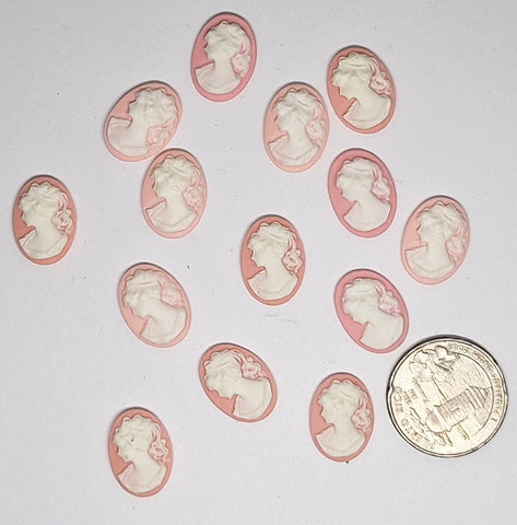 Closeout - 14pcs. - 18x13mm pink and WHITE ponytail girl left facing resin cameos L760A