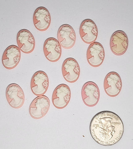 Closeout - 15pcs. - 18x13mm pink and WHITE ponytail girl left facing resin cameos L760B