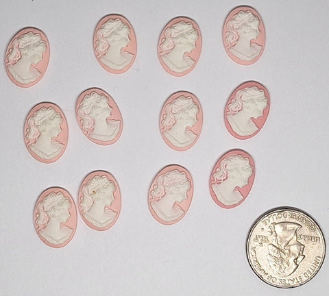 Closeout - 12pcs. - 18x13mm pink and WHITE ponytail girl right facing resin cameos L760C