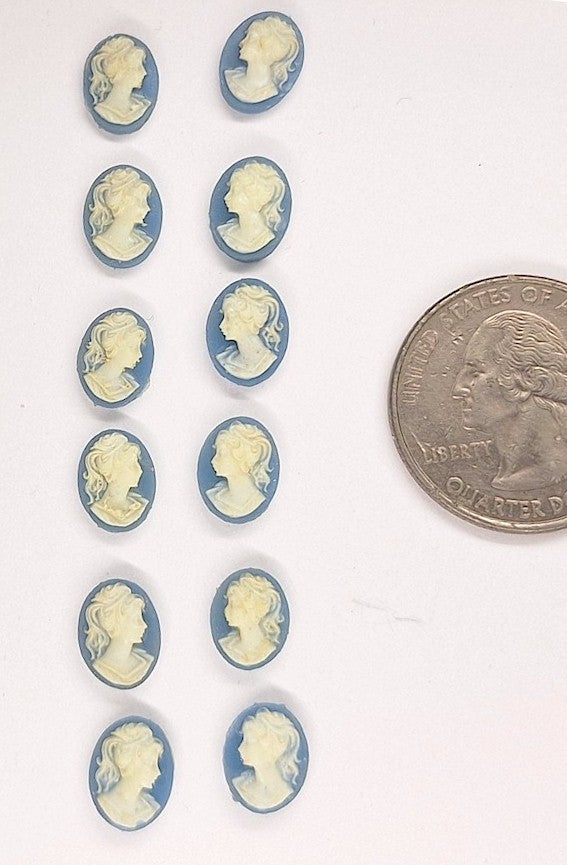 Read Description 6 pairs of 10x8mm vintage blue white ponytail girl matched pair resin cabochons cameos L764