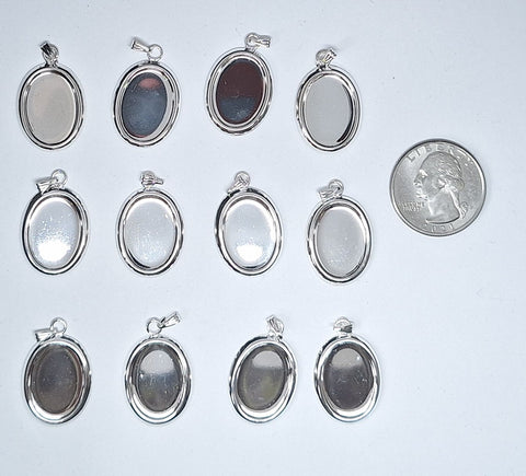 Closeout- 12pcs.  18x13mm Bright Silver Pendant Setting with Bail L773