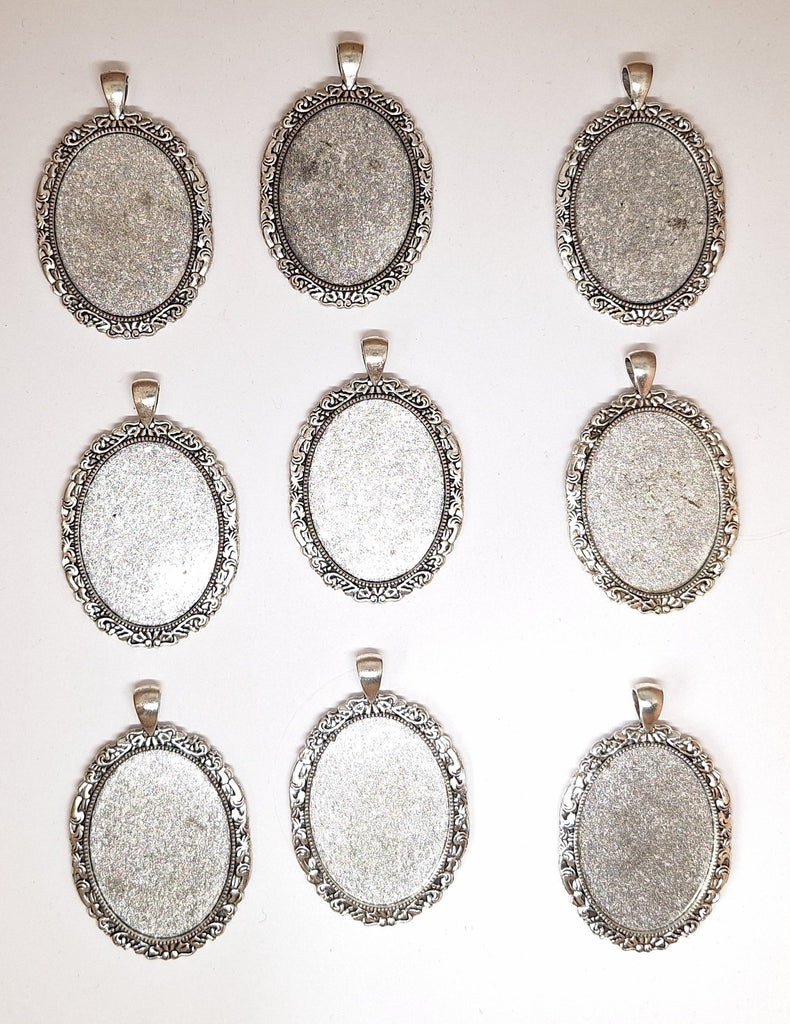Seconds- 9pcs.  40x30mm Antique Silver Pendant Setting with Bail L774