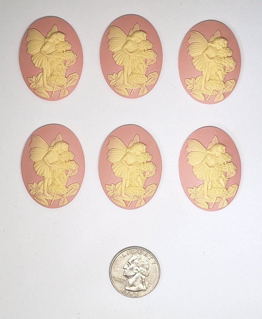 Closeout - 6pcs - 40x30mm Fairy Nymph on Flower Pinkish and Ivory Resin Cameo L778