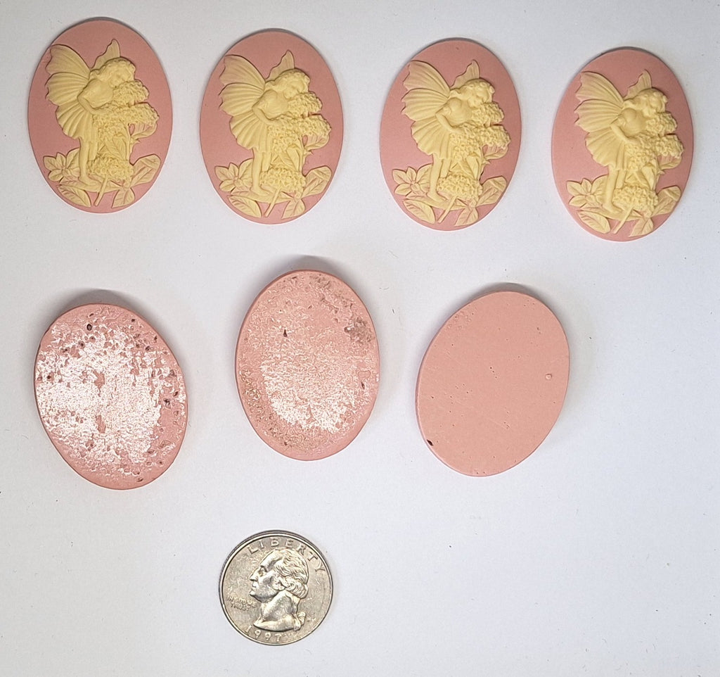 Closeout - 7pcs - 40x30mm Fairy Nymph on Flower Pinkish and Ivory Resin Cameo L779