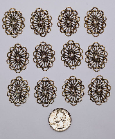 CLOSEOUT  12pcs of 31x23mm Antique gold plated brass filigree made in USA L701