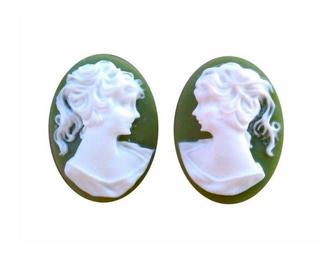 14x10mm green and white ponytail girl matched pair resin cameos S2040