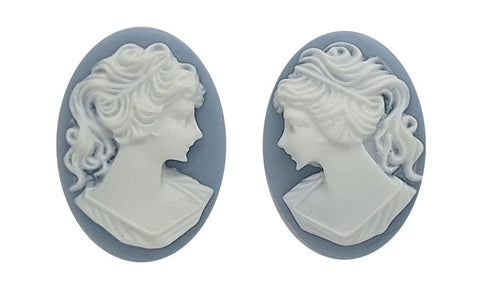 18x13mm blue and white ponytail girl matched pair resin cabochon cameos S2042