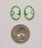 18x13mm green and WHITE resin ponytail girl cameo matched pair S2044