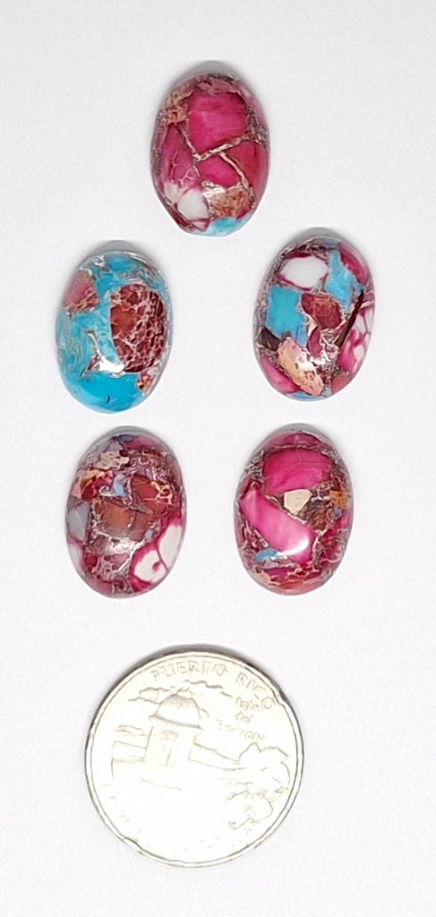 Closeout - 5pcs of 18x13mm Matrix Synthetic Pink Cabochon Stone man made composite Stone S2072
