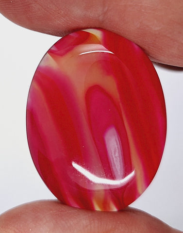 40x30mm Banded Agate Dyed Hot PInk Flat Backed Loose Semi-precious Gemstone Cabochon S2095A