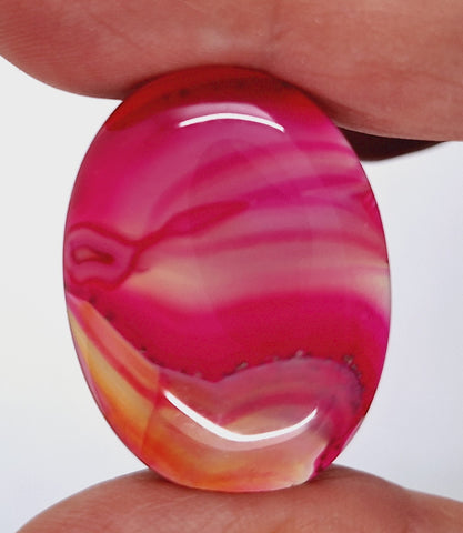 40x30mm Banded Agate Dyed Hot PInk Flat Backed Loose Semi-precious Gemstone Cabochon S2095B