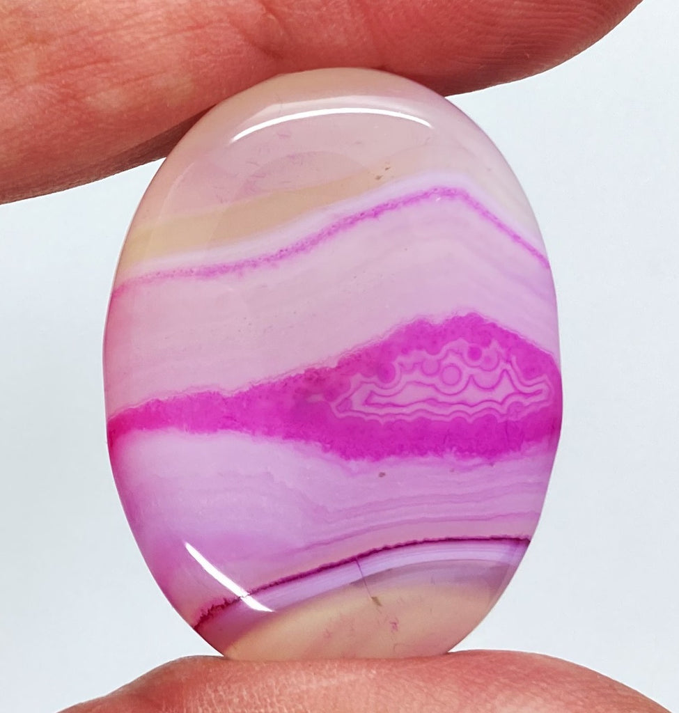 40x30mm Banded Agate Dyed Hot PInk Flat Backed Loose Semi-precious Gemstone Cabochon S2095D