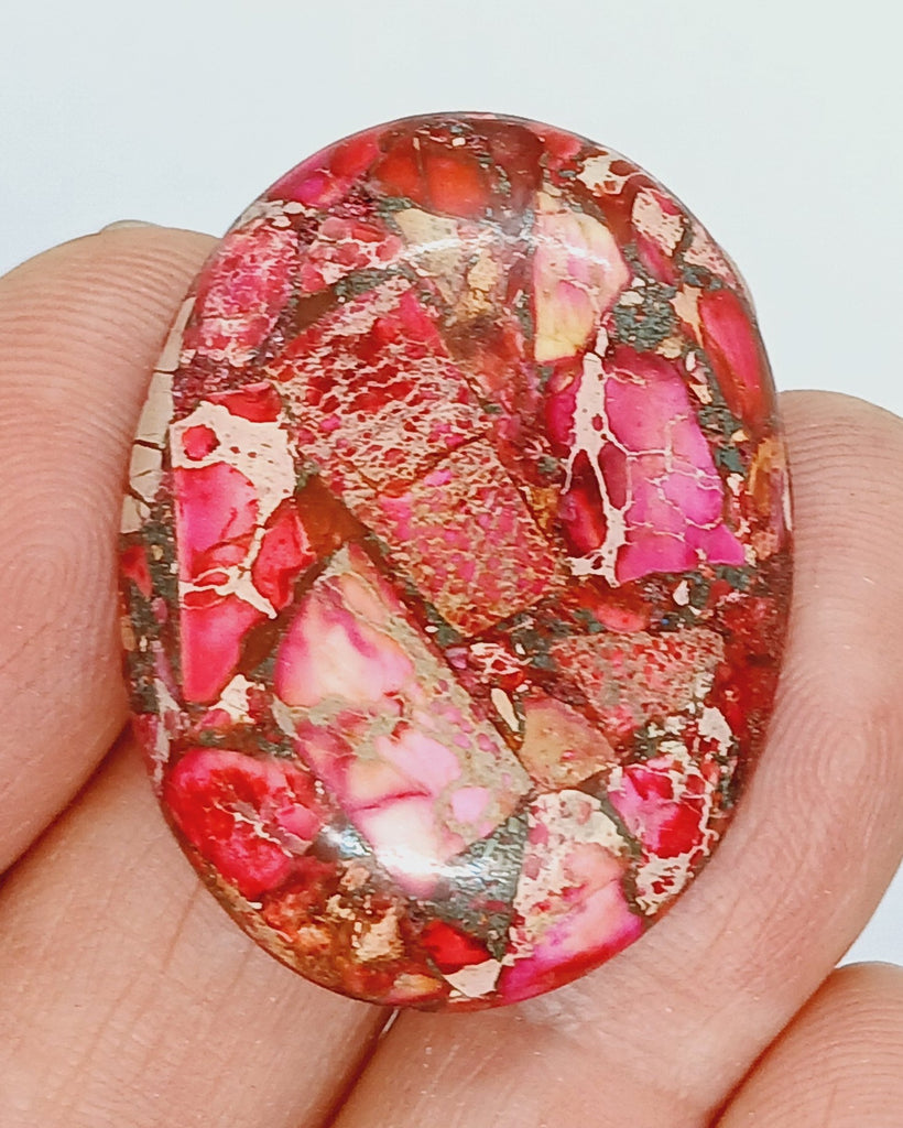 40x30mm Red Pink Matrix Collage Cabochon Stone Flat Back Oval CAB S2154B