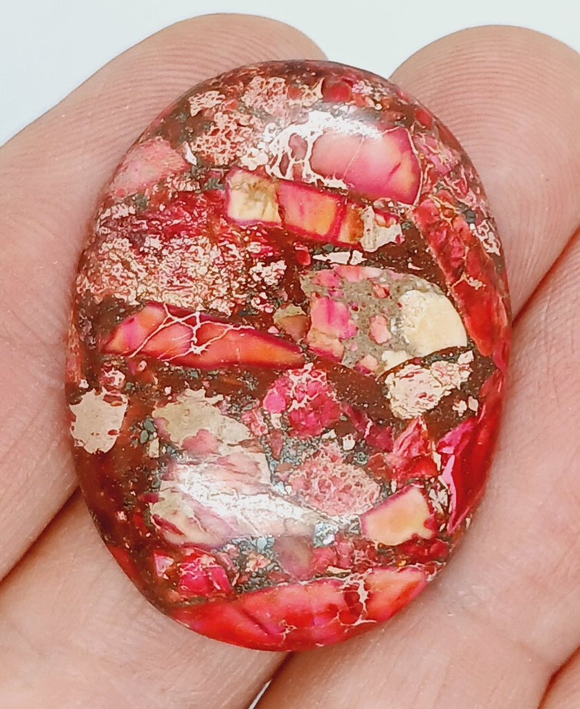 40x30mm Red Pink Matrix Collage Stone Cabochon Oval Loose S2154C