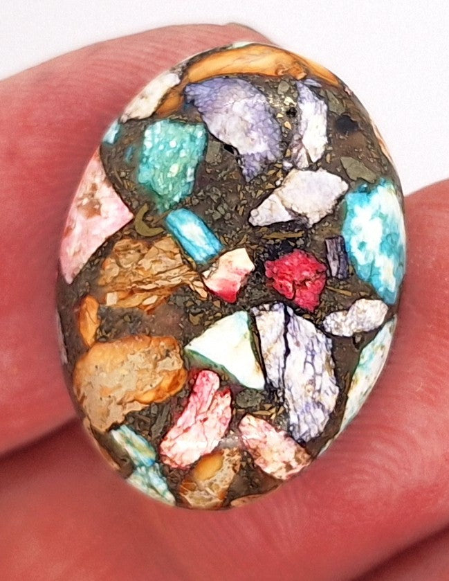 25x18mm Rainbow Matrix Collage Cabochon Oval Flat Back Stone S2181A