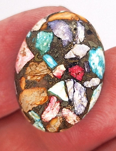 25x18mm Rainbow Matrix Collage Cabochon Oval Flat Back Stone S2181A