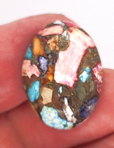 25x18mm Rainbow Matrix Collage Cabochon Oval Flat Back Stone S2181B