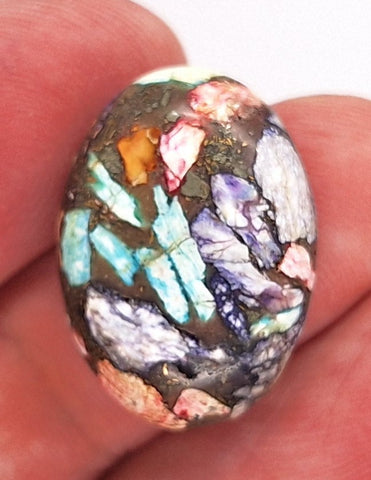 25x18mm Rainbow Matrix Collage Cabochon Oval Flat Back Stone S2181C
