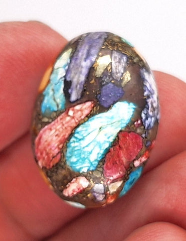 25x18mm Rainbow Matrix Collage Cabochon Oval Flat Back Stone S2181D