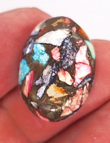 25x18mm Rainbow Matrix Collage Cabochon Oval Flat Back Stone S2181f