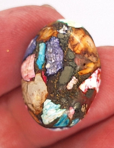 25x18mm Rainbow Matrix Collage Cabochon Oval Flat Back Stone S2181G