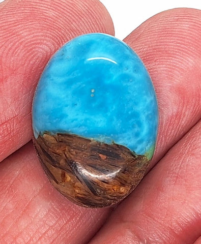 25x18mm Copper Matrix Turqouise Cabochon Oval Flat Backed Stone S2185A