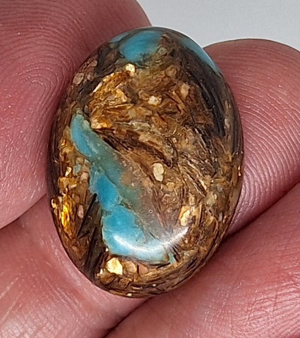 25x18mm Copper Matrix Turqouise Cabochon Oval Flat Backed Stone S2185A