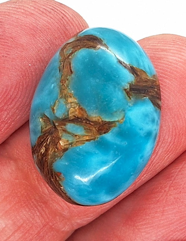 25x18mm Copper Matrix Turquoise Cabochon Oval Flat Backed Stone S2185B