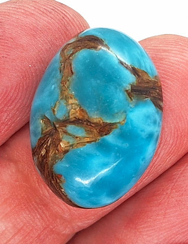 25x18mm Copper Matrix Turquoise Cabochon Oval Flat Backed Stone S2185B
