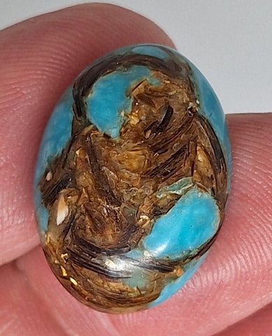 25x18mm Copper Matrix Turquoise Cabochon Oval Flat Backed Stone S2185C