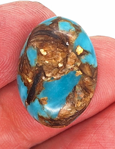 25x18mm Copper Matrix Turquoise Cabochon Oval Flat Backed Stone S2185G