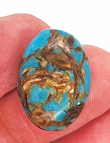 25x18mm Copper Matrix Turquoise Cabochon Oval Flat Backed Stone S2185H