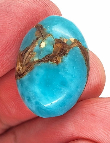 25x18mm Copper Matrix Turquoise Cabochon Oval Flat Backed Stone S2185K