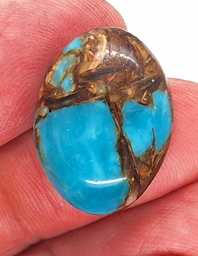 25x18mm Copper Matrix Turquoise Cabochon Oval Flat Backed Stone S2185M