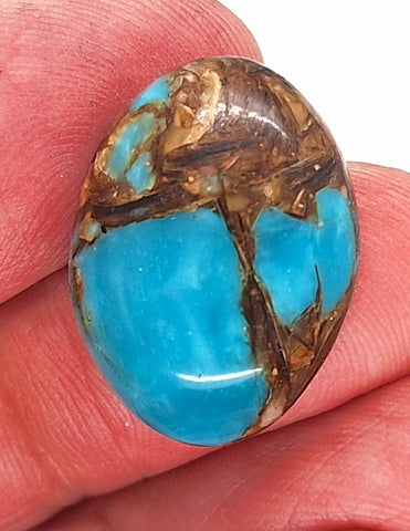 25x18mm Copper Matrix Turquoise Cabochon Oval Flat Backed Stone S2185M