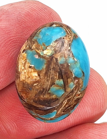 25x18mm Copper Matrix Turquoise Cabochon Oval Flat Backed Stone S2185n