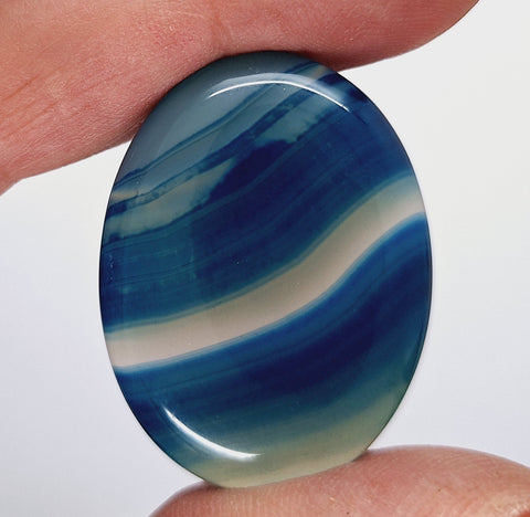 40x30mm Deep Blue Dyed Banded Agate Oval Flat Back Cabochon S2196A