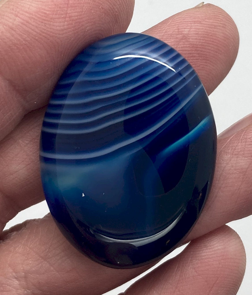 40x30mm Deep Blue Dyed Banded Agate Oval Flat Back Cabochon S2196B