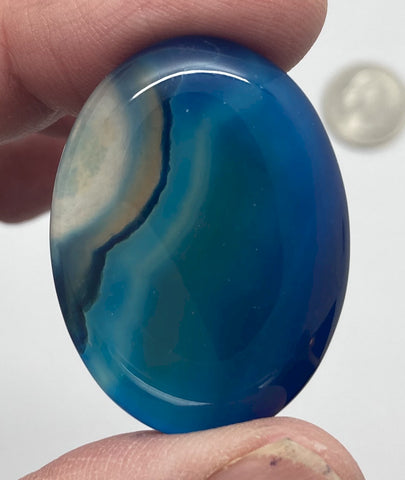40x30mm Deep Blue Dyed Banded Agate Oval Flat Back Cabochon S2196D