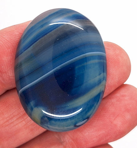 40x30mm Deep Blue Dyed Banded Agate Oval Flat Back Cabochon S2196E