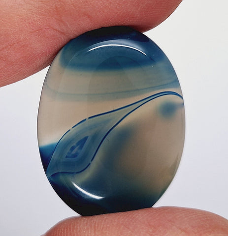 40x30mm Deep Blue Dyed Banded Agate Oval Flat Back Cabochon S2196F