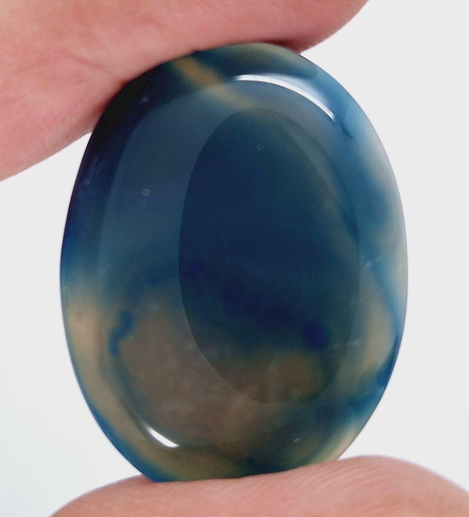 40x30mm Deep Blue Dyed Banded Agate Oval Flat Back Cabochon S2196G