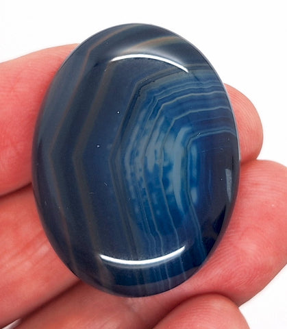 40x30mm Deep Blue Dyed Banded Agate Oval Flat Back Cabochon S2196H