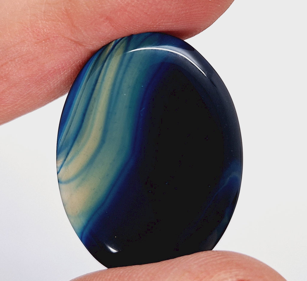 40x30mm Deep Blue Dyed Banded Agate Oval Flat Back Cabochon S2196K