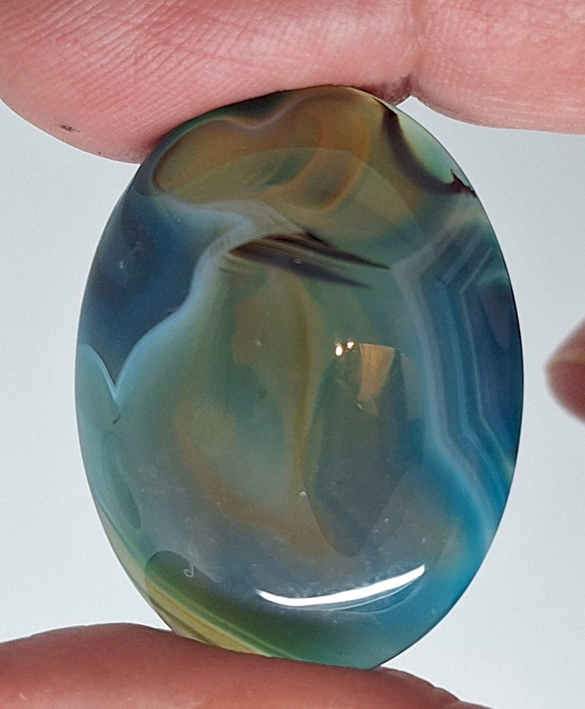 40x30mm Deep Blue Dyed Banded Agate Oval Flat Back Cabochon S2196P